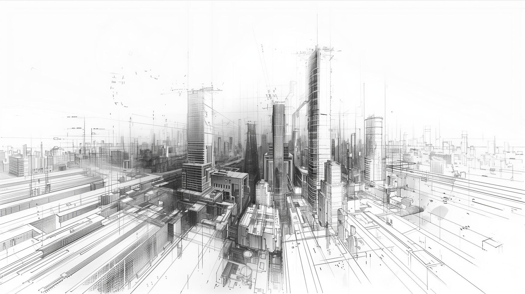 An abstract drawing of a city with skyscrapers photo