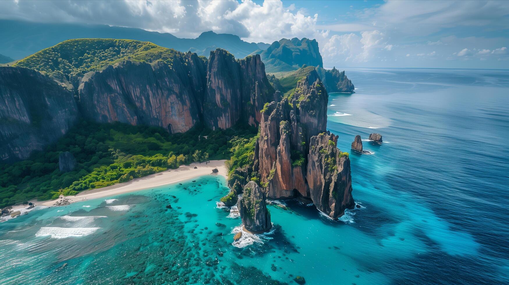 Aerial view of the secluded island of mauritius, france photo