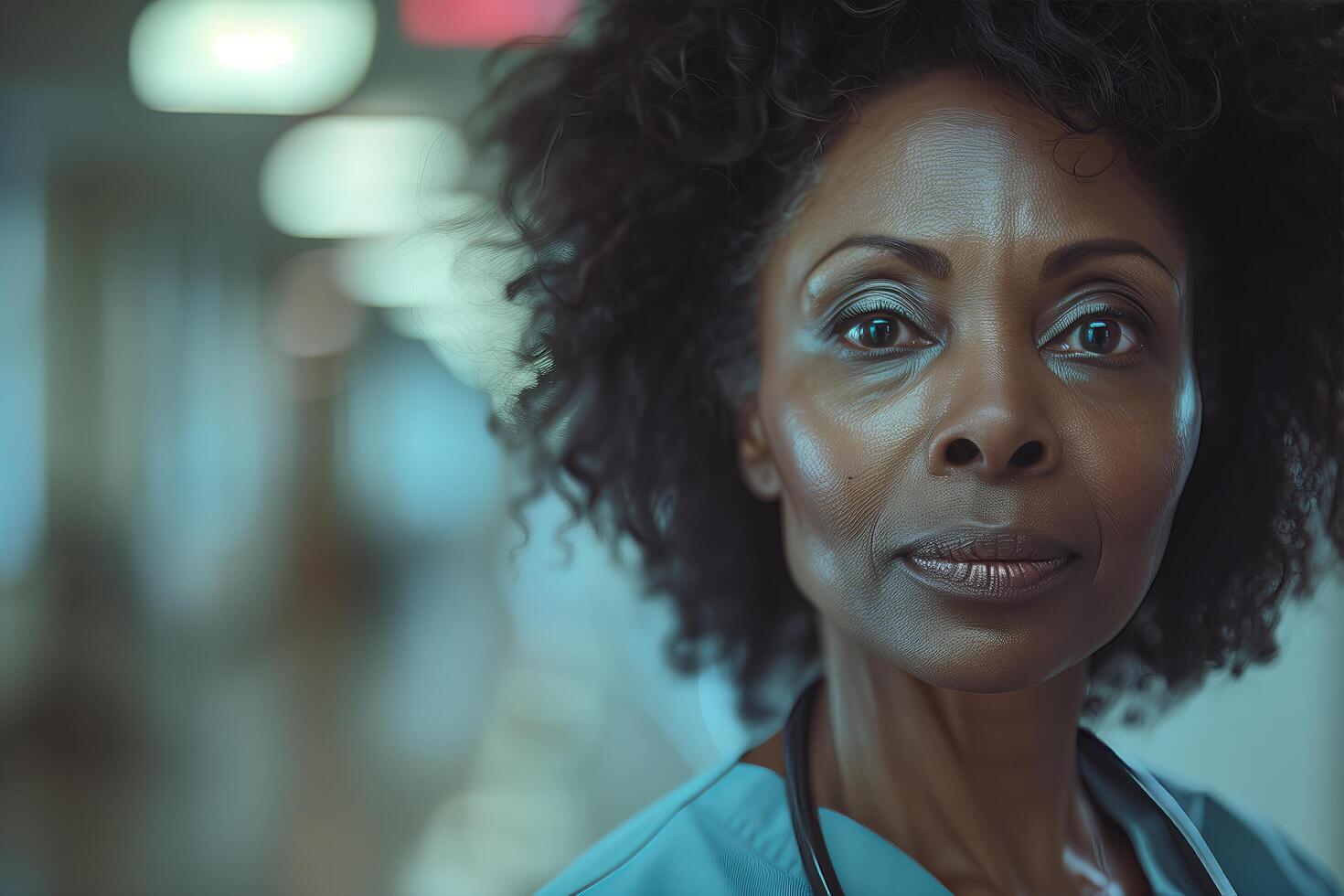 A black woman in a hospital gown looking at the camera photo