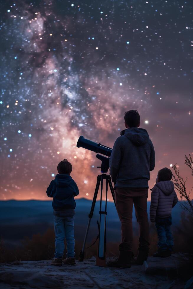 A family looking at the milky with a telescope photo