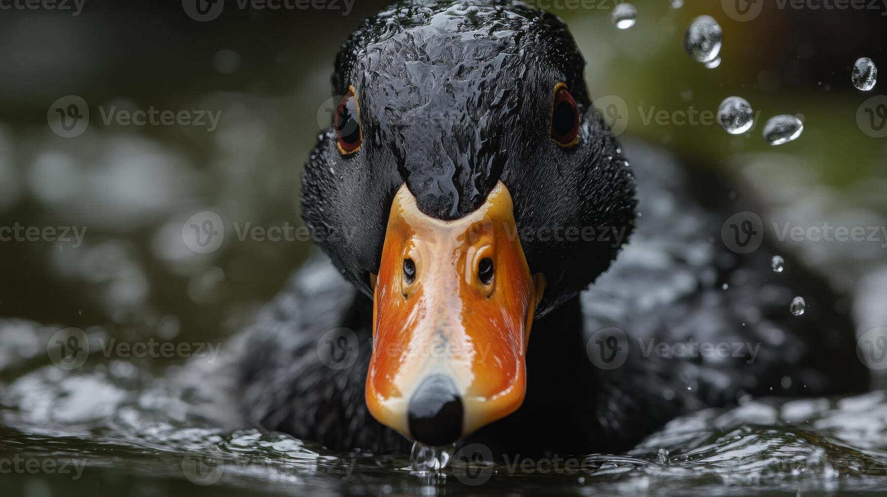 Close-up of a Black Duck in Water photo