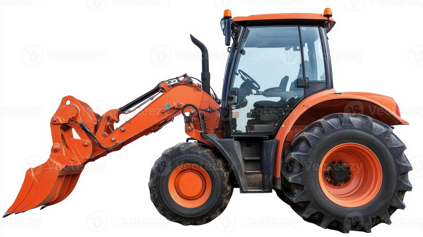 Orange Tractor with Excavator Attachment - Powerful Farm Machinery photo