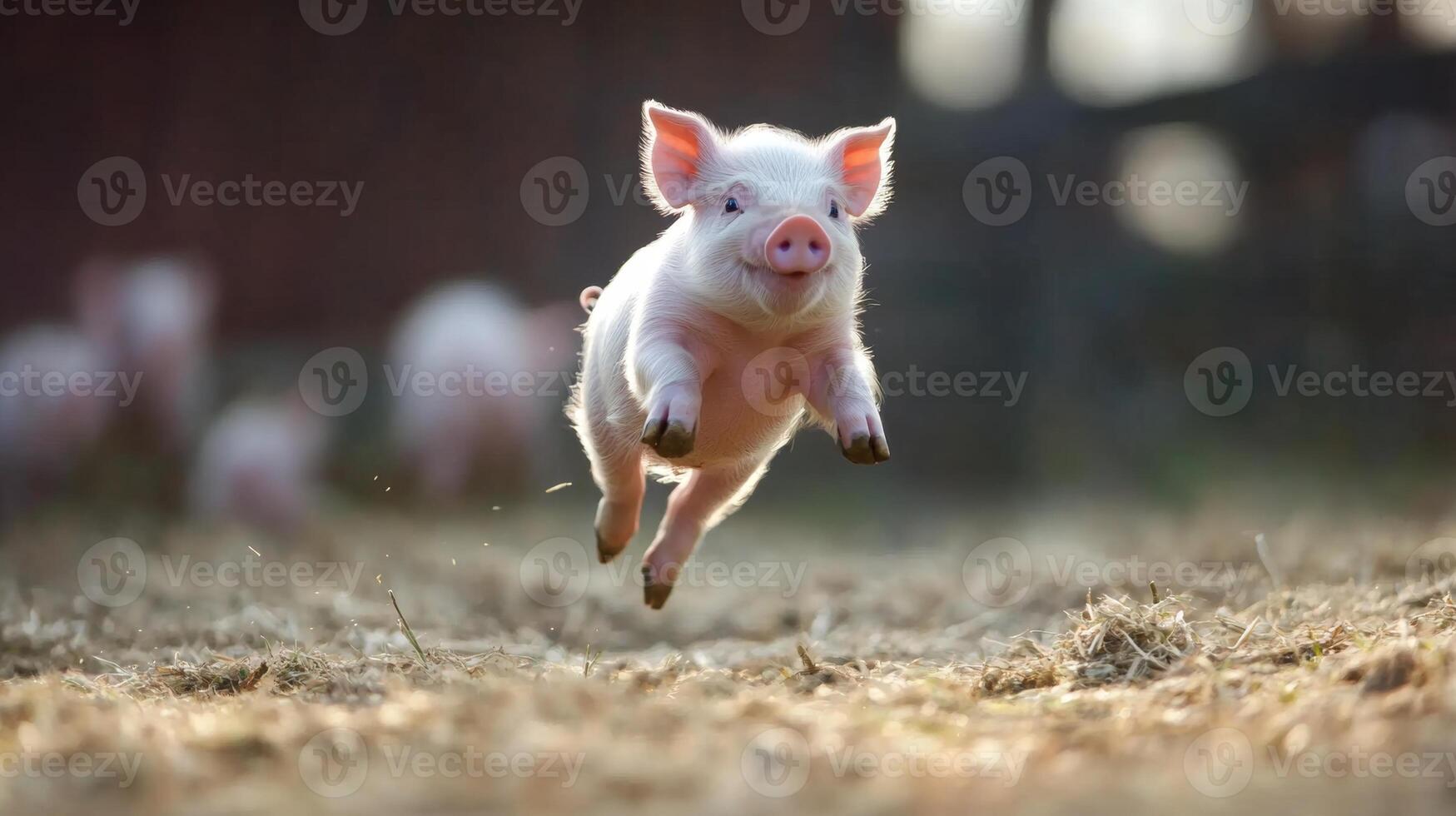 Adorable Baby Piglet Jumping in the Field photo