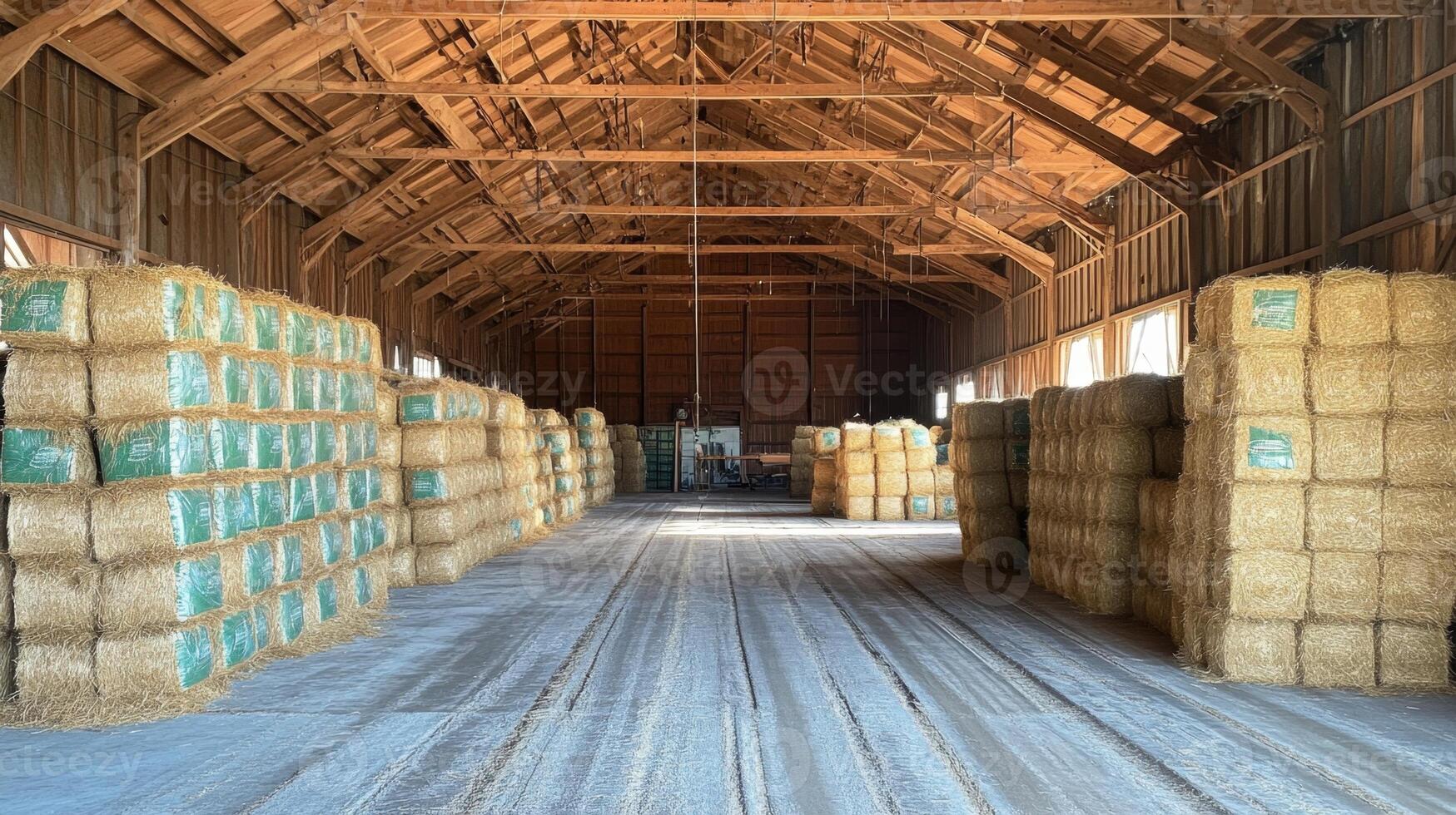 Hay Bales Stored in a Large Barn photo