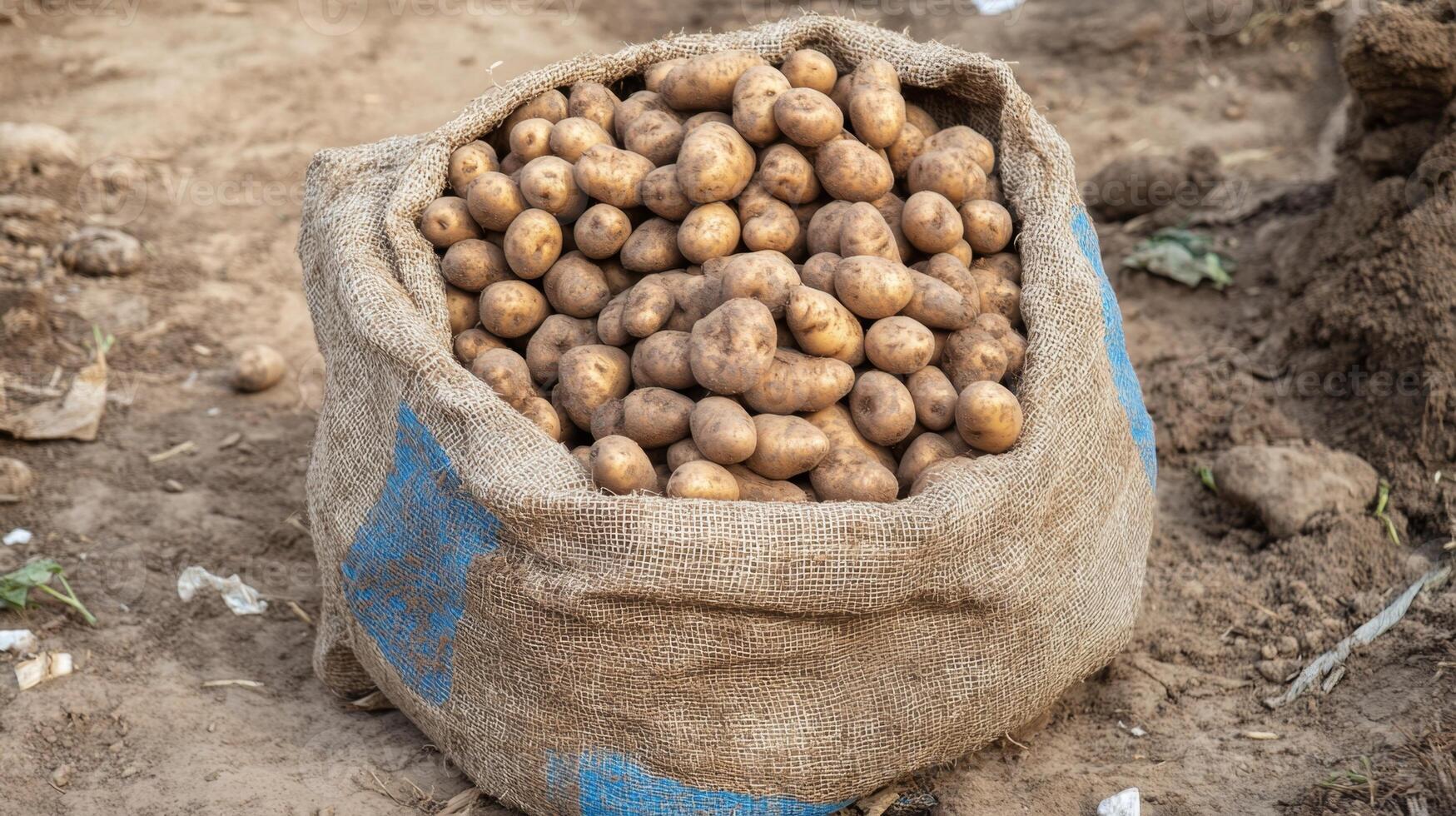 Freshly Harvested Potatoes in a Burlap Bag photo