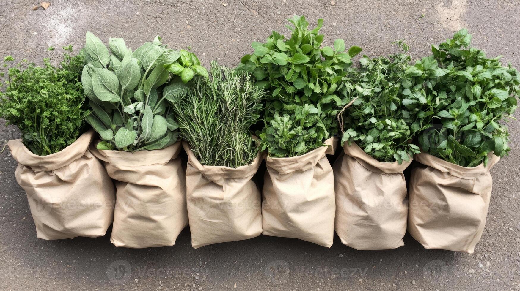 Fresh Herbs in Brown Paper Bags photo