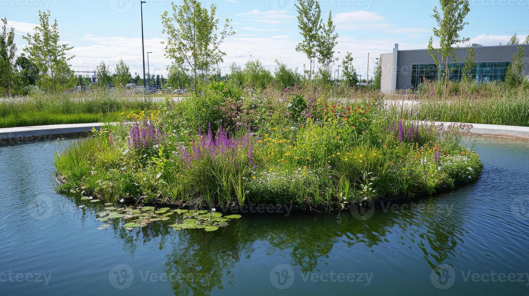 Serene Urban Oasis with Colorful Flora photo