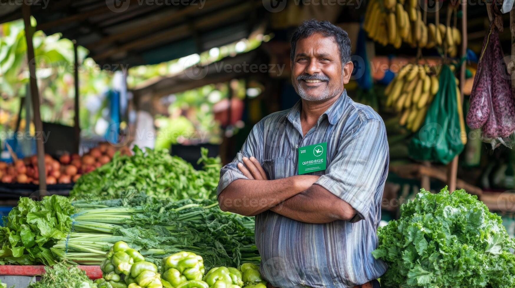 Smiling Farmer at a Vibrant Local Market photo