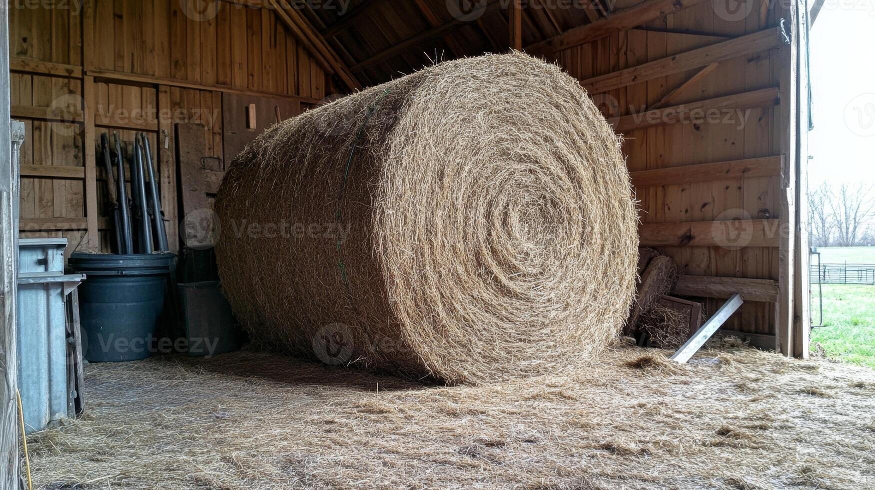 Large Hay Bale in a Rustic Barn photo