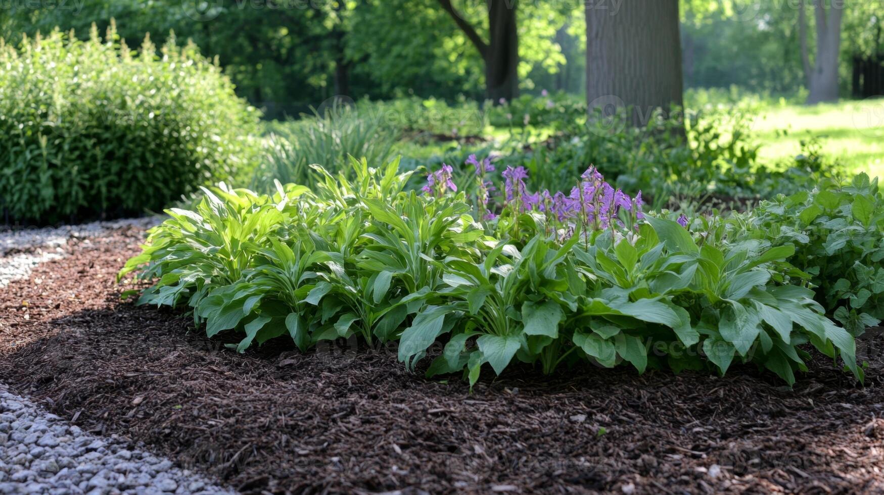 A Lush Garden Oasis. Vibrant Plants and Flowers photo