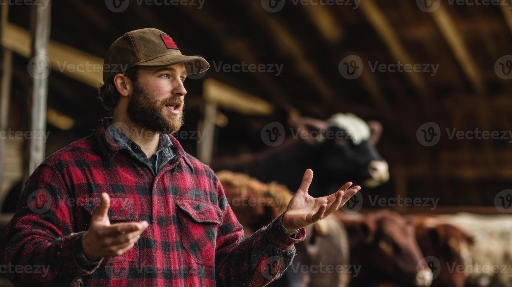 Dedicated Farmer Discussing Livestock Practices photo