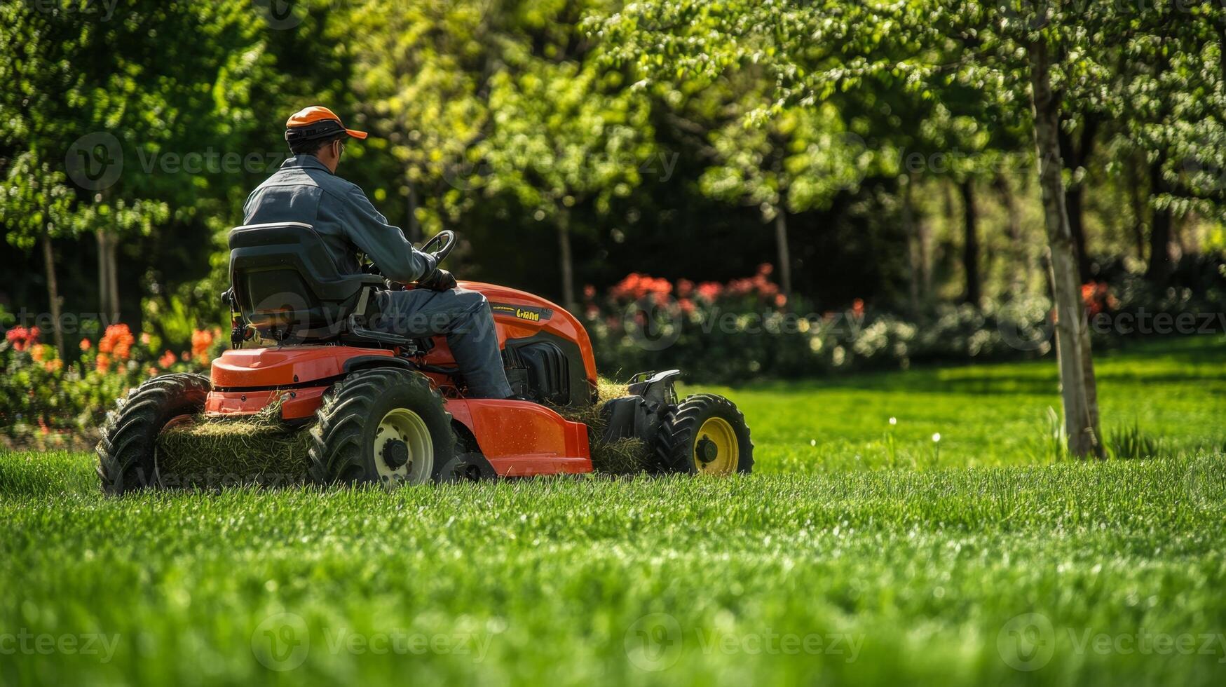 Landscaper Working on Lush Green Lawn photo
