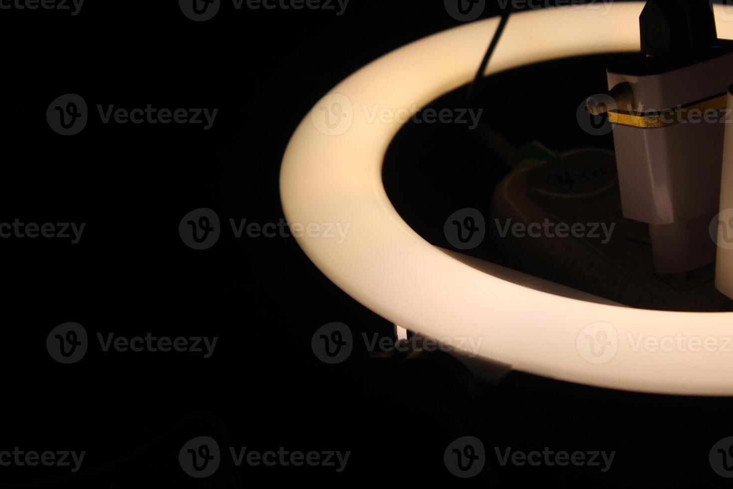 A ring light with a light bulb and a cord photo