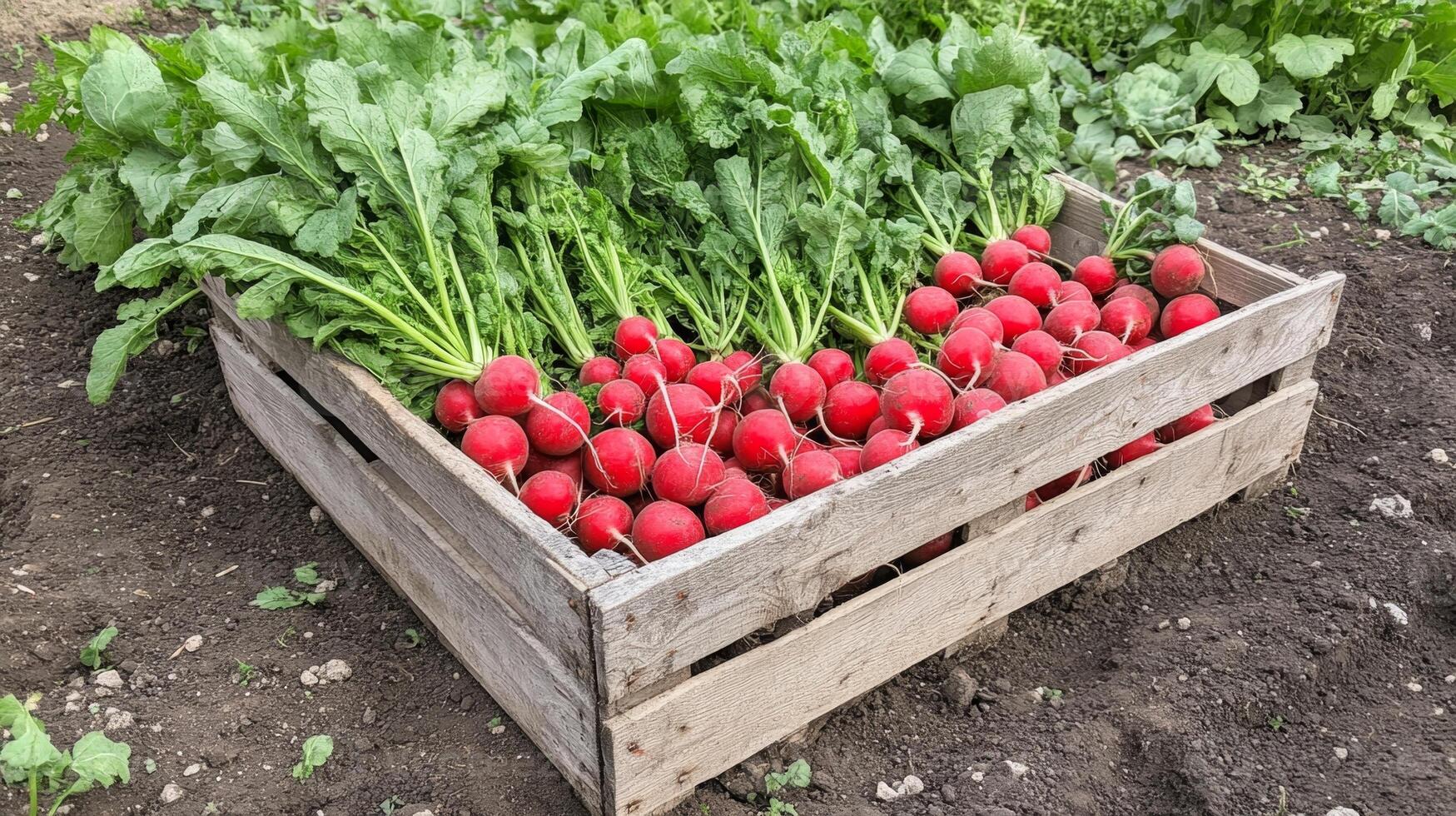 Fresh Radishes in a Wooden Crate - Farm Fresh Produce photo