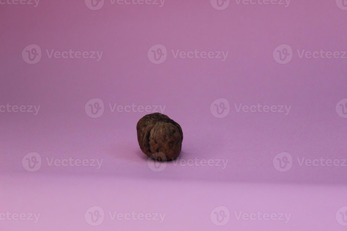A walnut on a pink background photo