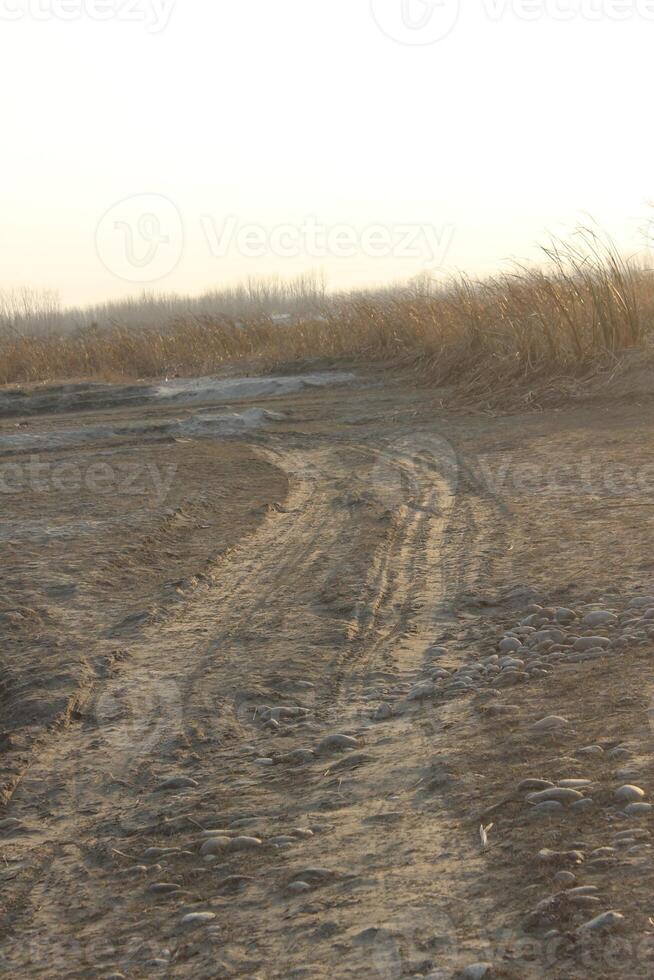 A dirt road with a dirt track in the middle photo