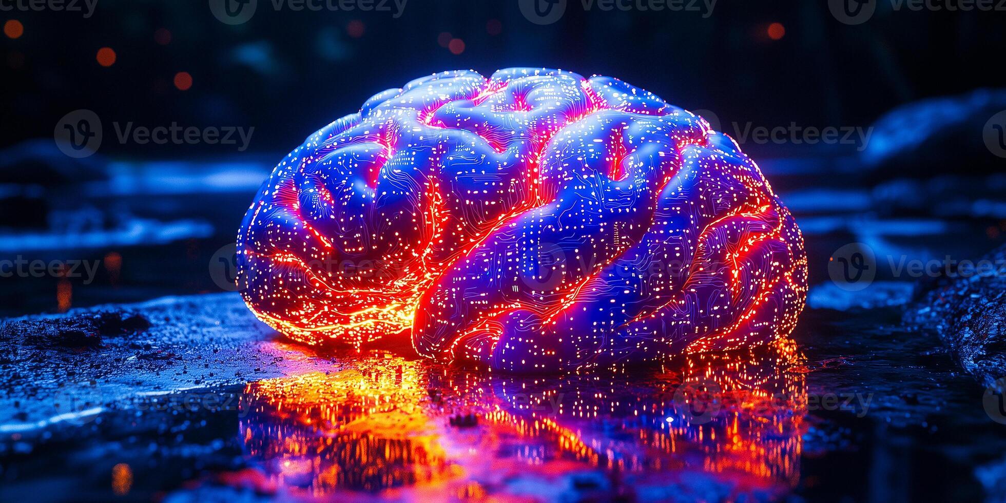A glowing brain is reflected in the water photo