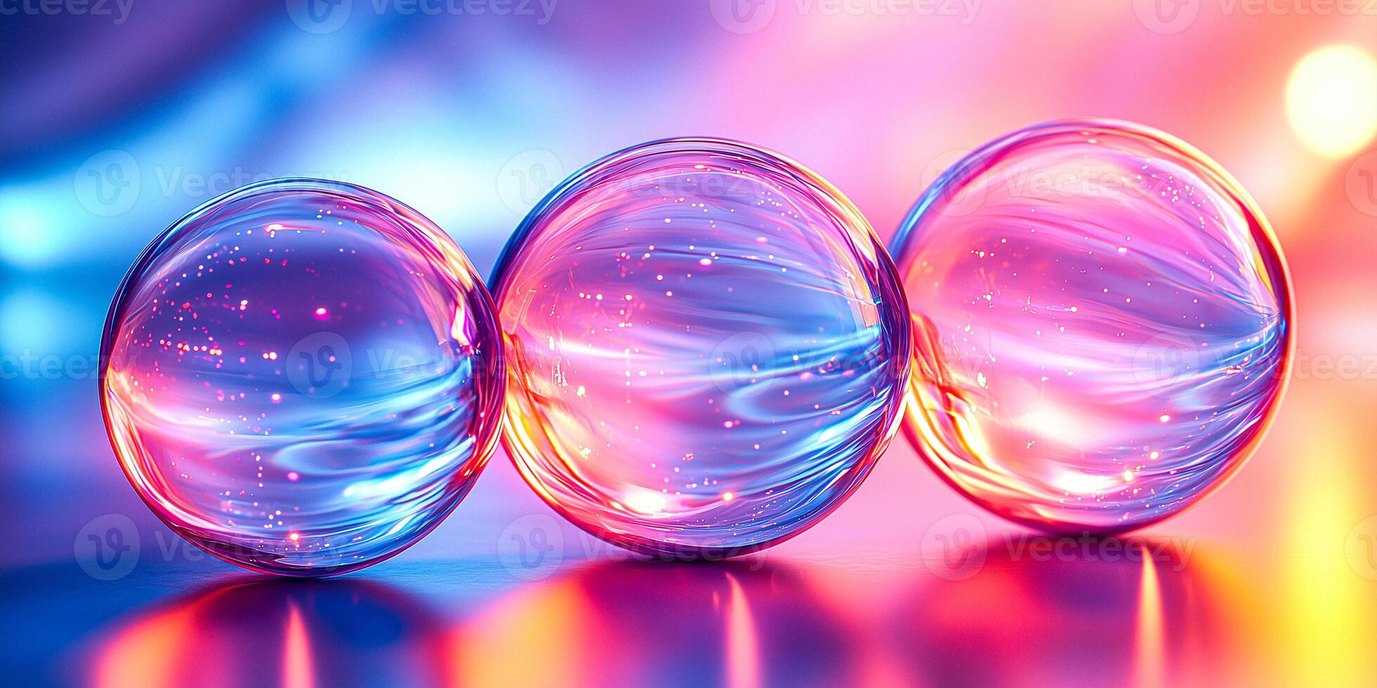 Three glass spheres with colorful lights photo