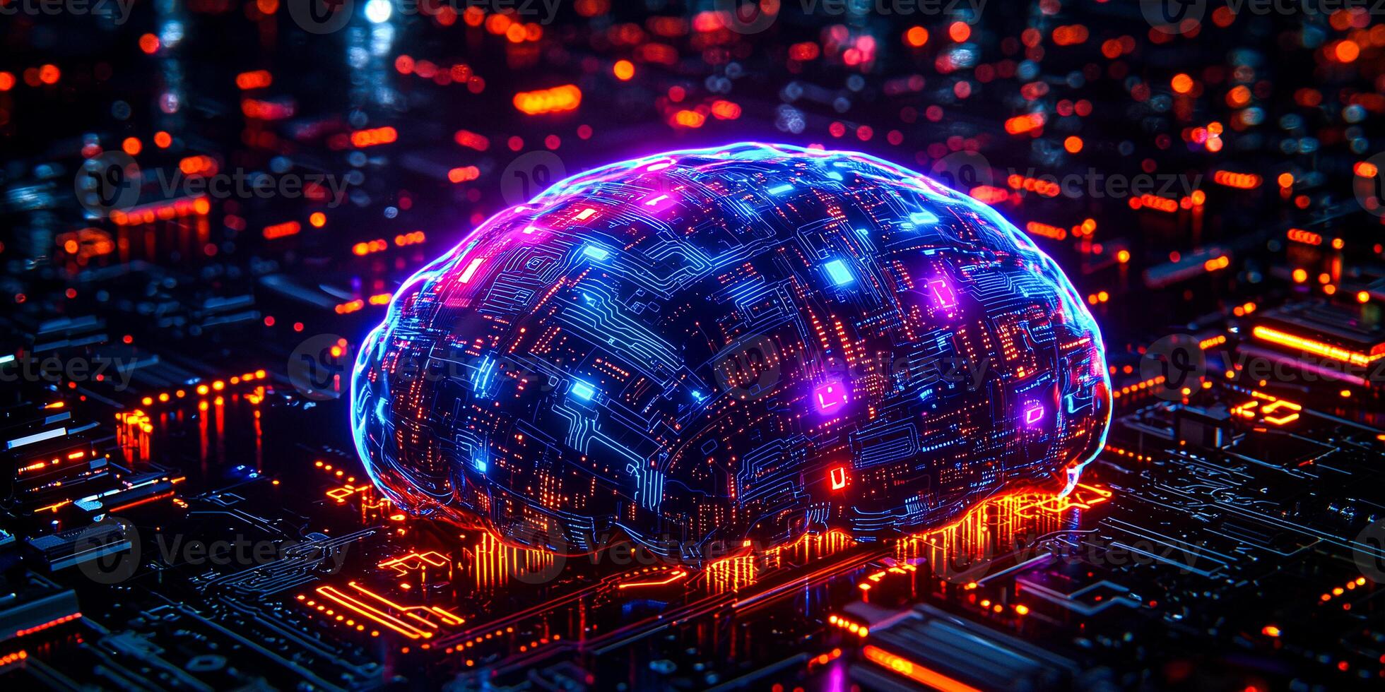 A computer chip with glowing lights on it photo