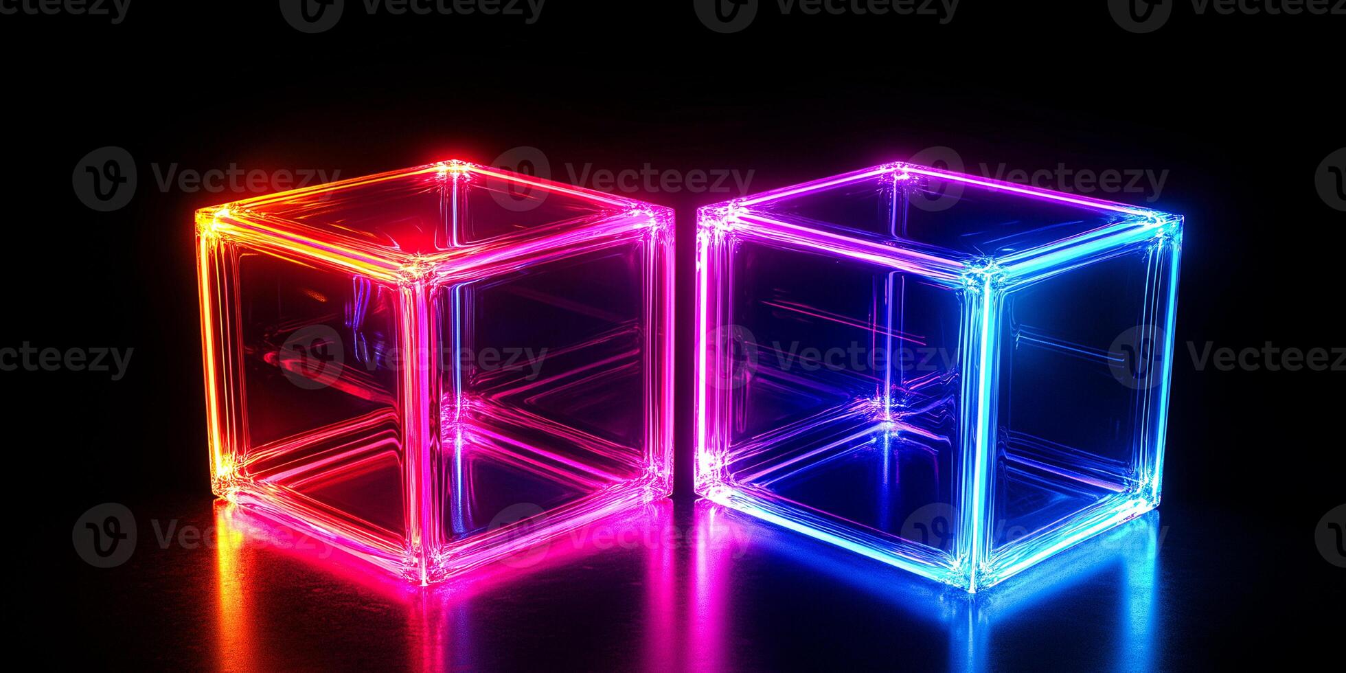 Colorful Neon Cubes Floating in Digital Sci-Fi Environment photo