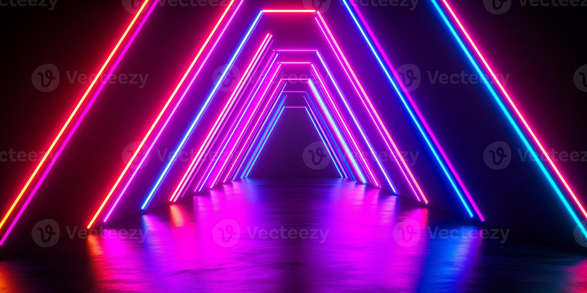 Neon Glowing Triangular Tunnel in Futuristic Digital Space photo