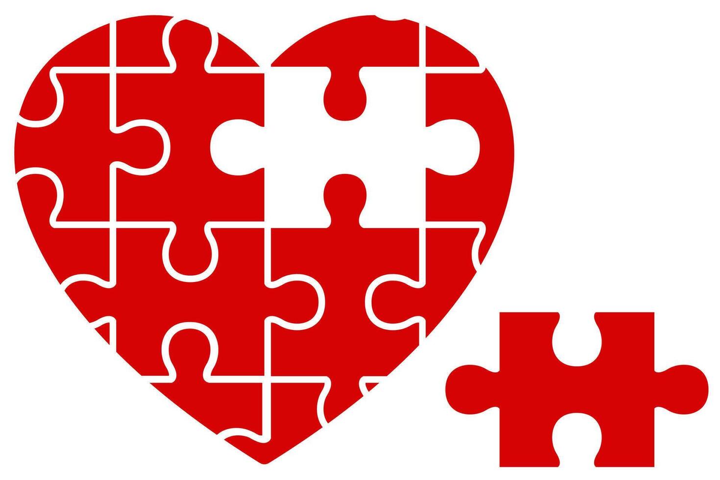 Puzzle heart shape flat icon isolated on white background. vector