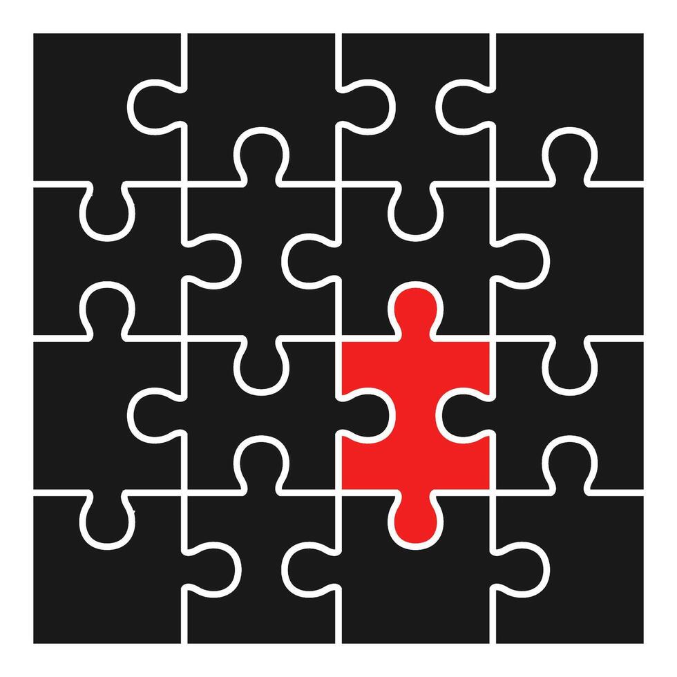 Set of black and red puzzle pieces flat icon isolated on white background. vector