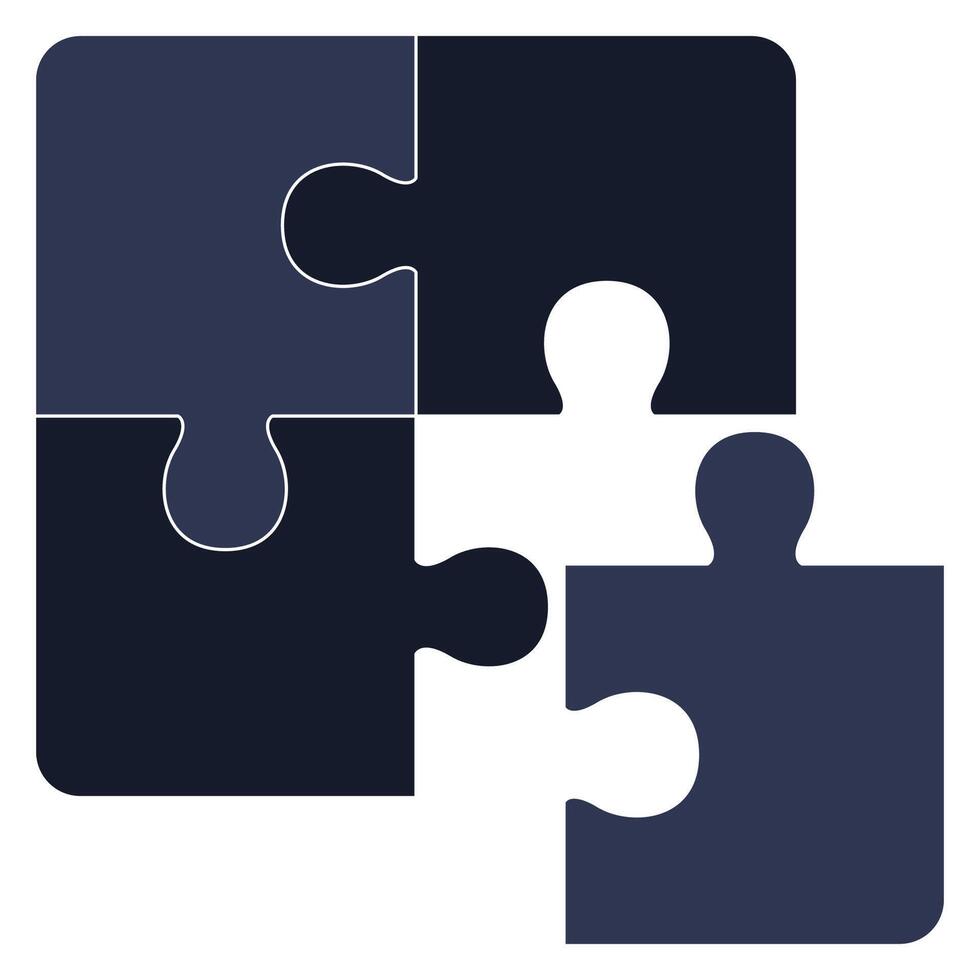 Flat icon of four pieces puzzle isolated on white background. vector