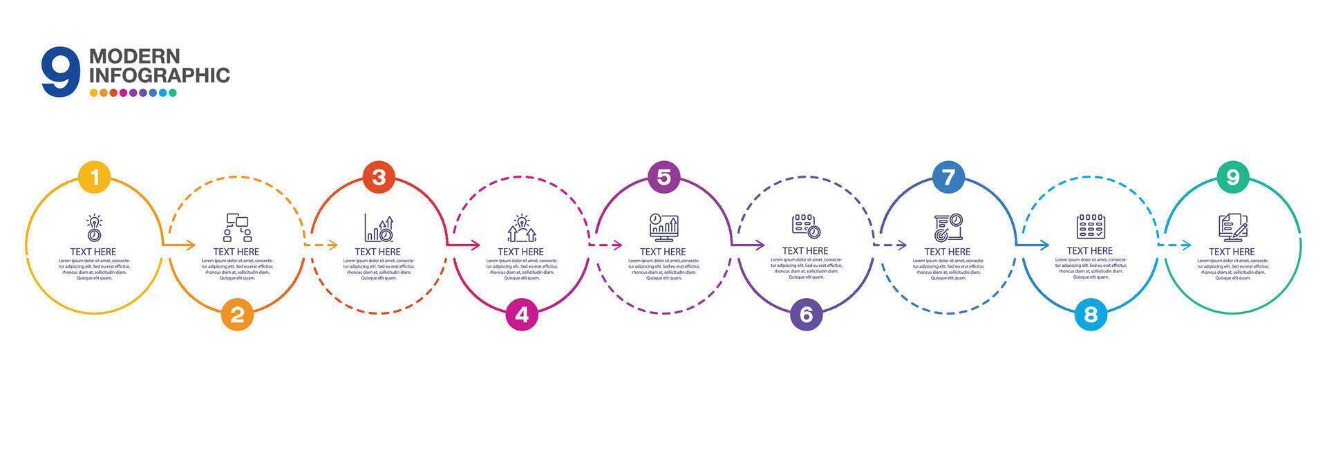 Infographic process design with 9 option. vector
