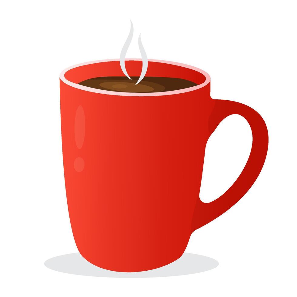 Cup of coffee with steam. illustration with a big red mug. Hot drink on an isolated background. vector