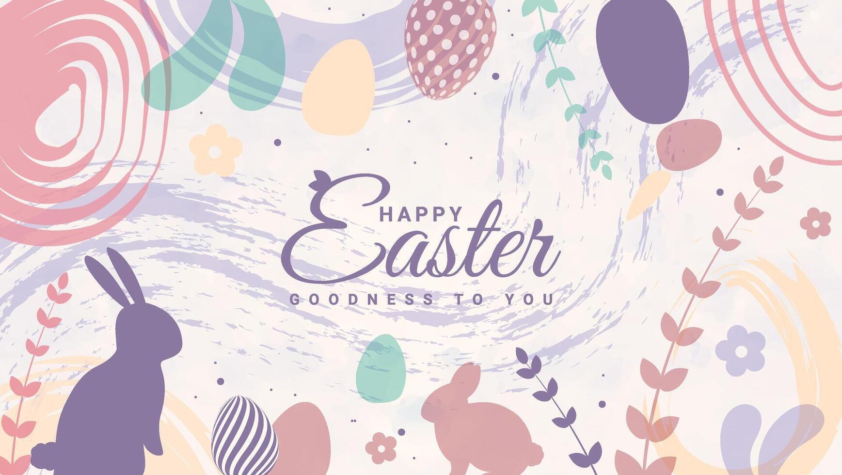Easter Celebrations Banner. Contemporary Easter design, hand-painted strokes and dots, alongside Easter eggs and bunny ears vector