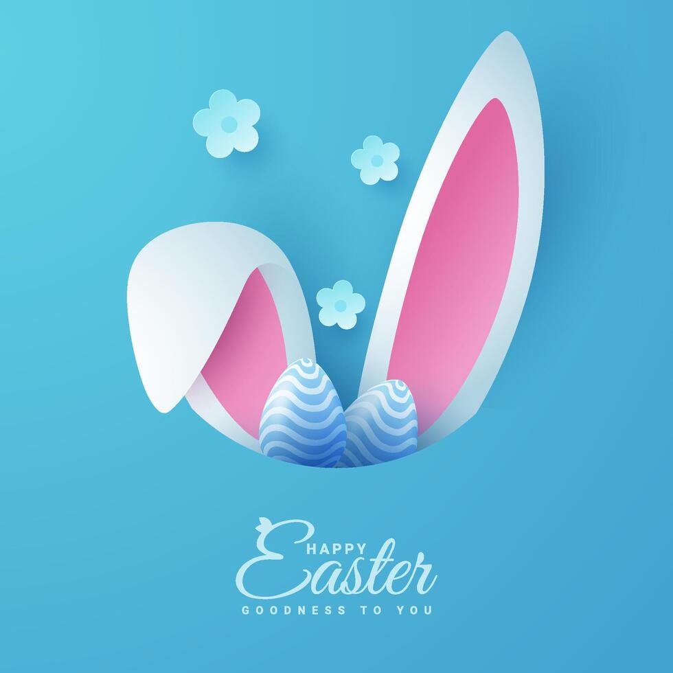 Joyous Easter holiday featuring eggs, rabbit ears, and flowers against a vibrant backdrop vector