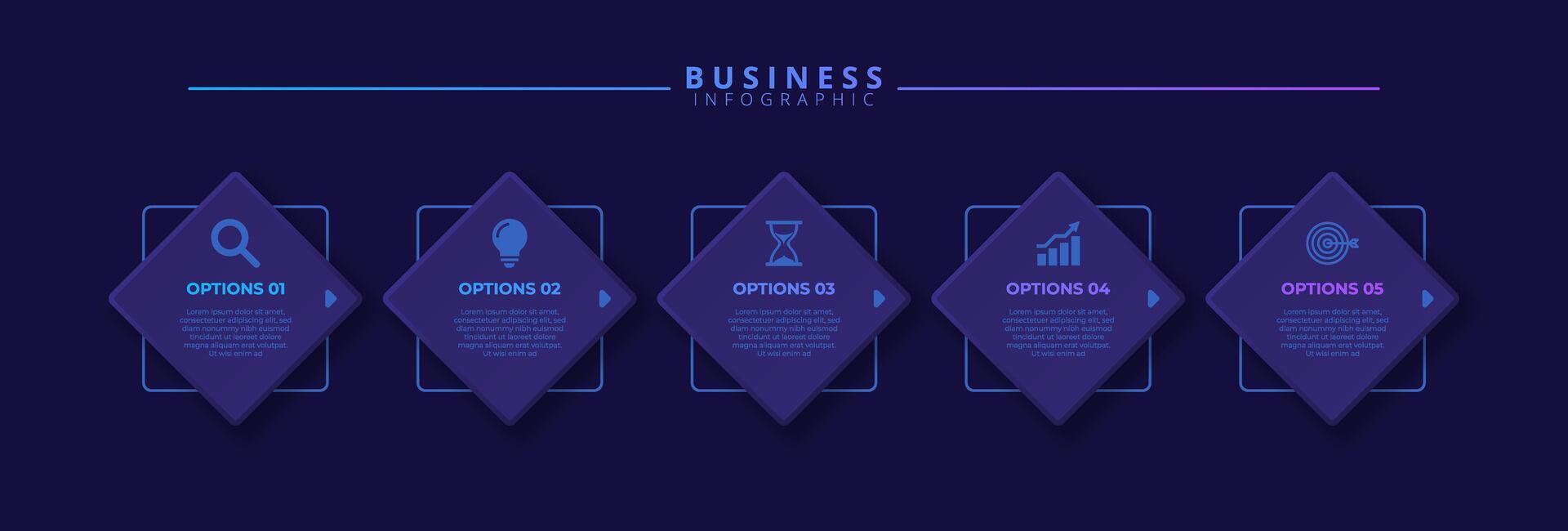 Infographic dark template featuring 5 steps with icons, designed for business concepts. vector