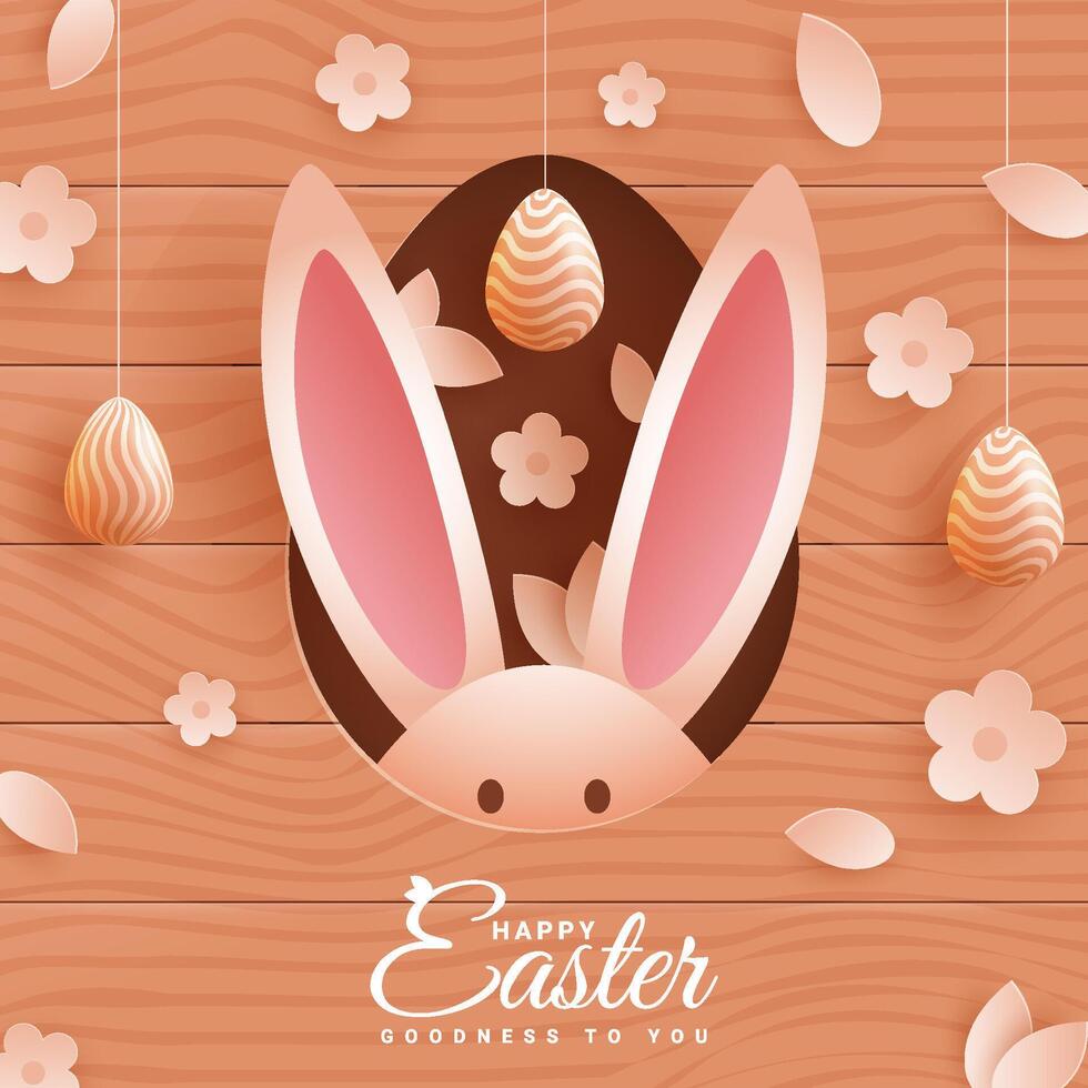 Easter card with egg shaped paper frame with spring flowers on brown background vector