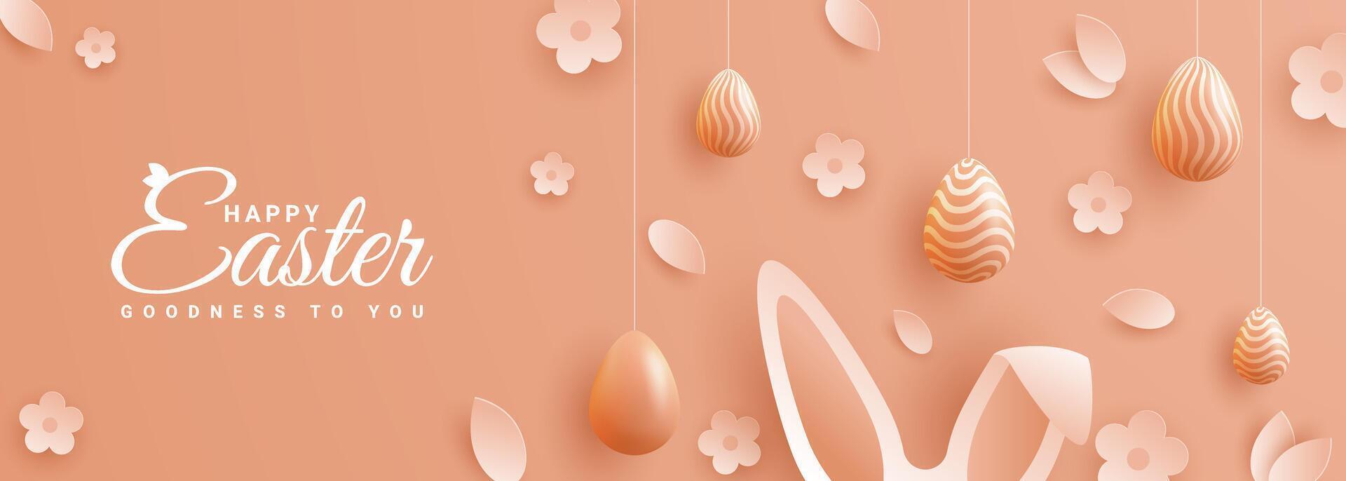 Easter card with egg shaped paper frame with spring flowers on brown background.Easter bunny vector