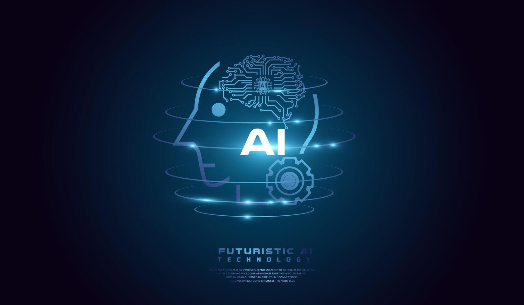 Artificial intelligence Head of digital brain system at the center represents computational power, Artificial intelligence network concept background template vector