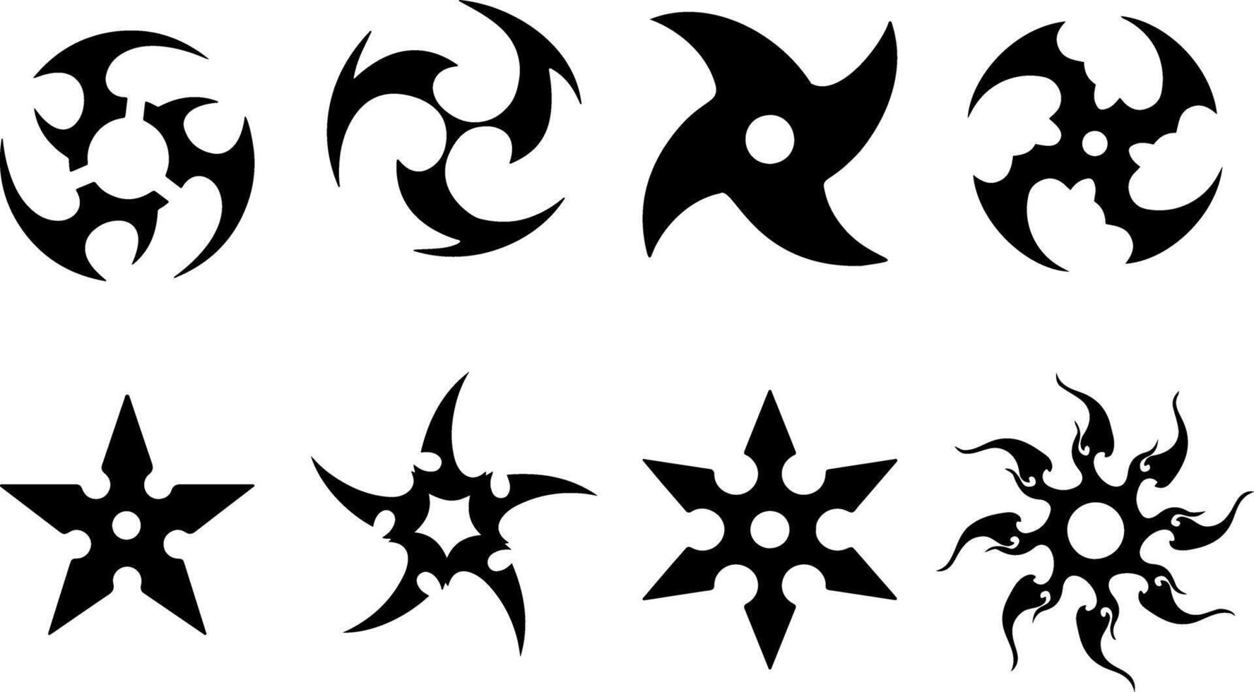Shuriken or Ninja throwing star icon set Black Symbols vector