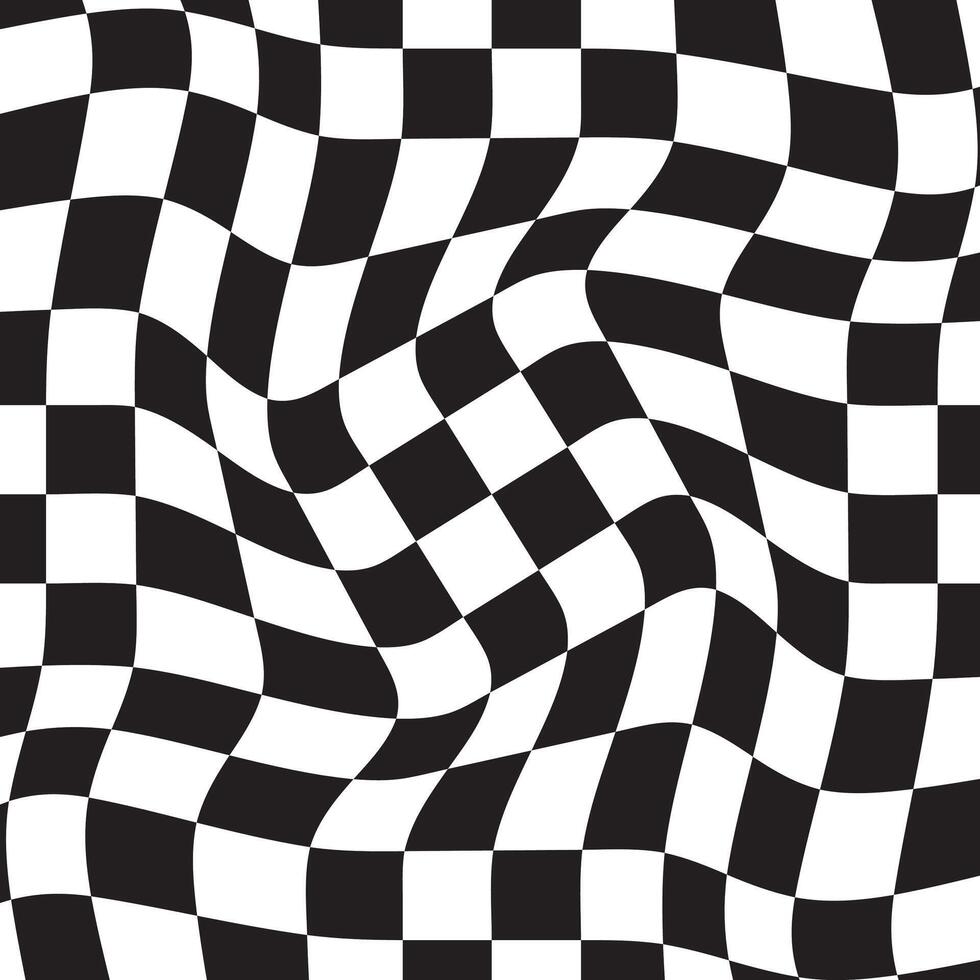 Retro wavy psychedelic checkerboard pattern abstract background vector