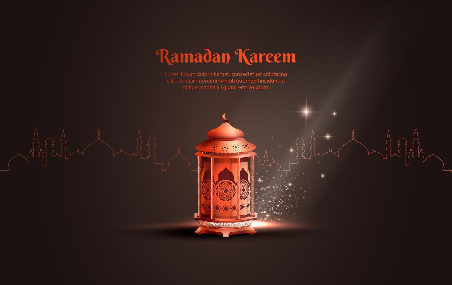 islamic greetings ramadan kareem card design with beautiful red lantern vector