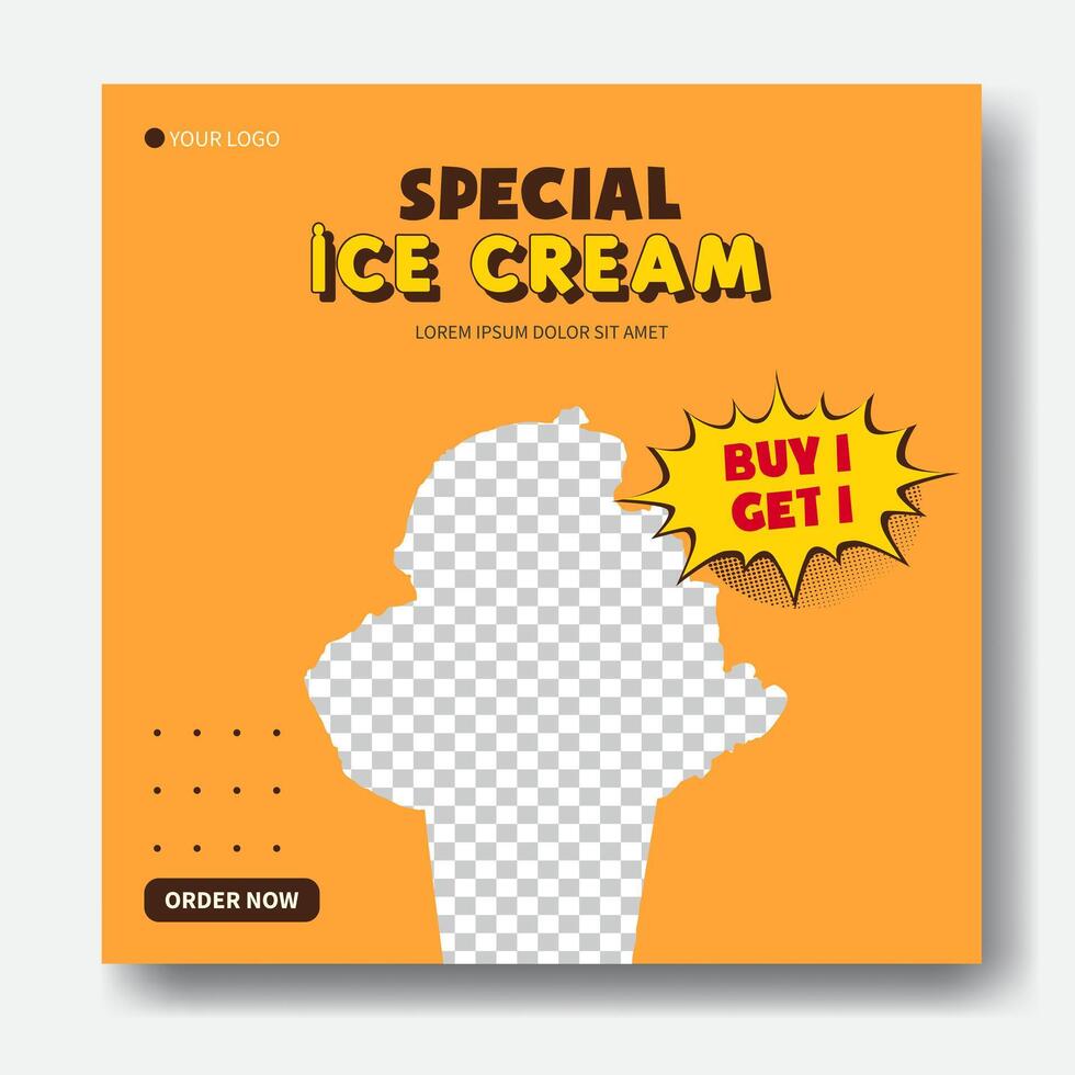 post template square banner with special offer delicious ice cream vector