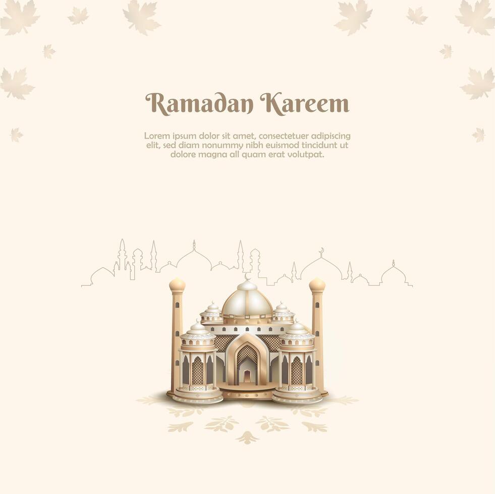 islamic greetings ramadan kareem card design with beautiful mosque vector