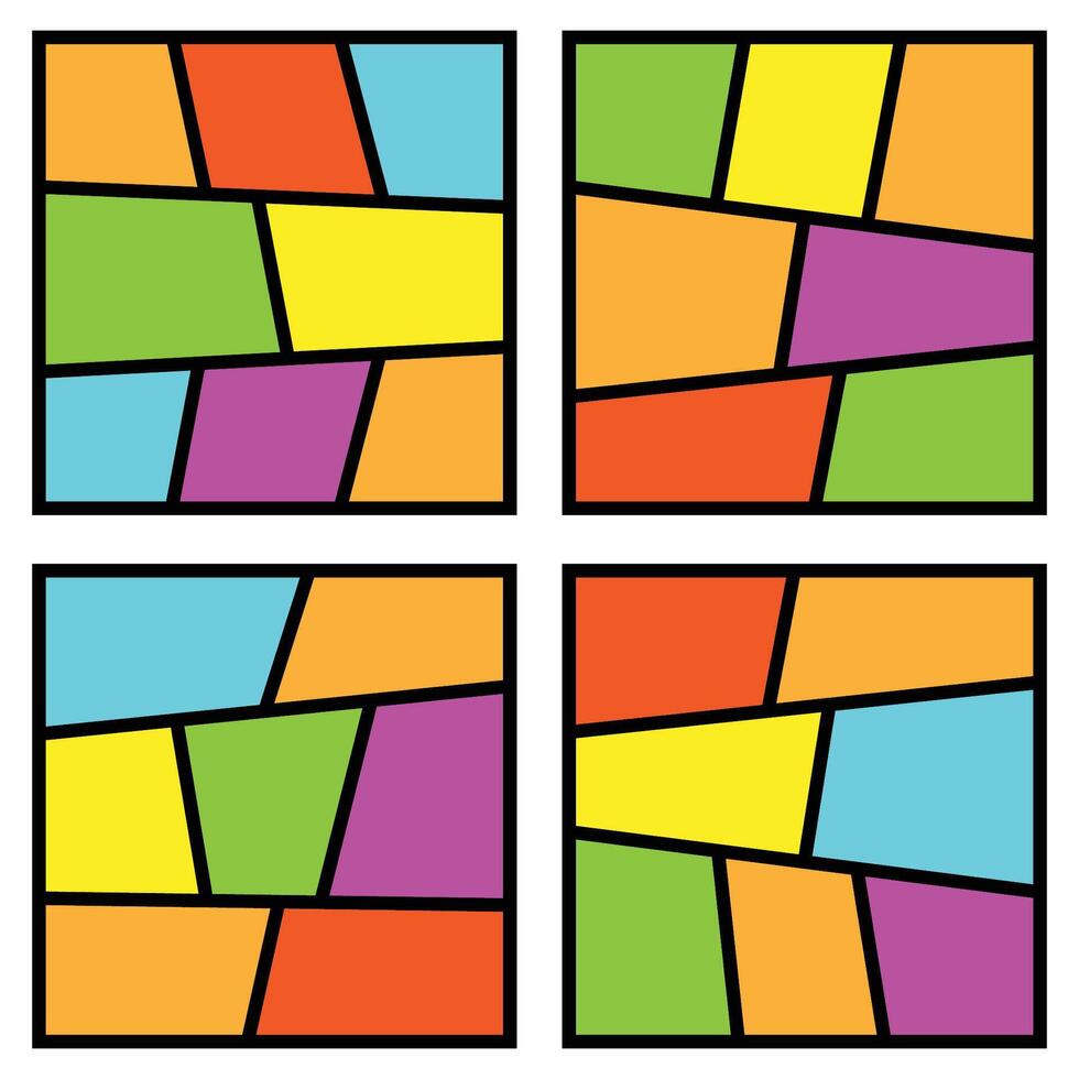 Set of color collage grid comic divider blank template isolated. vector