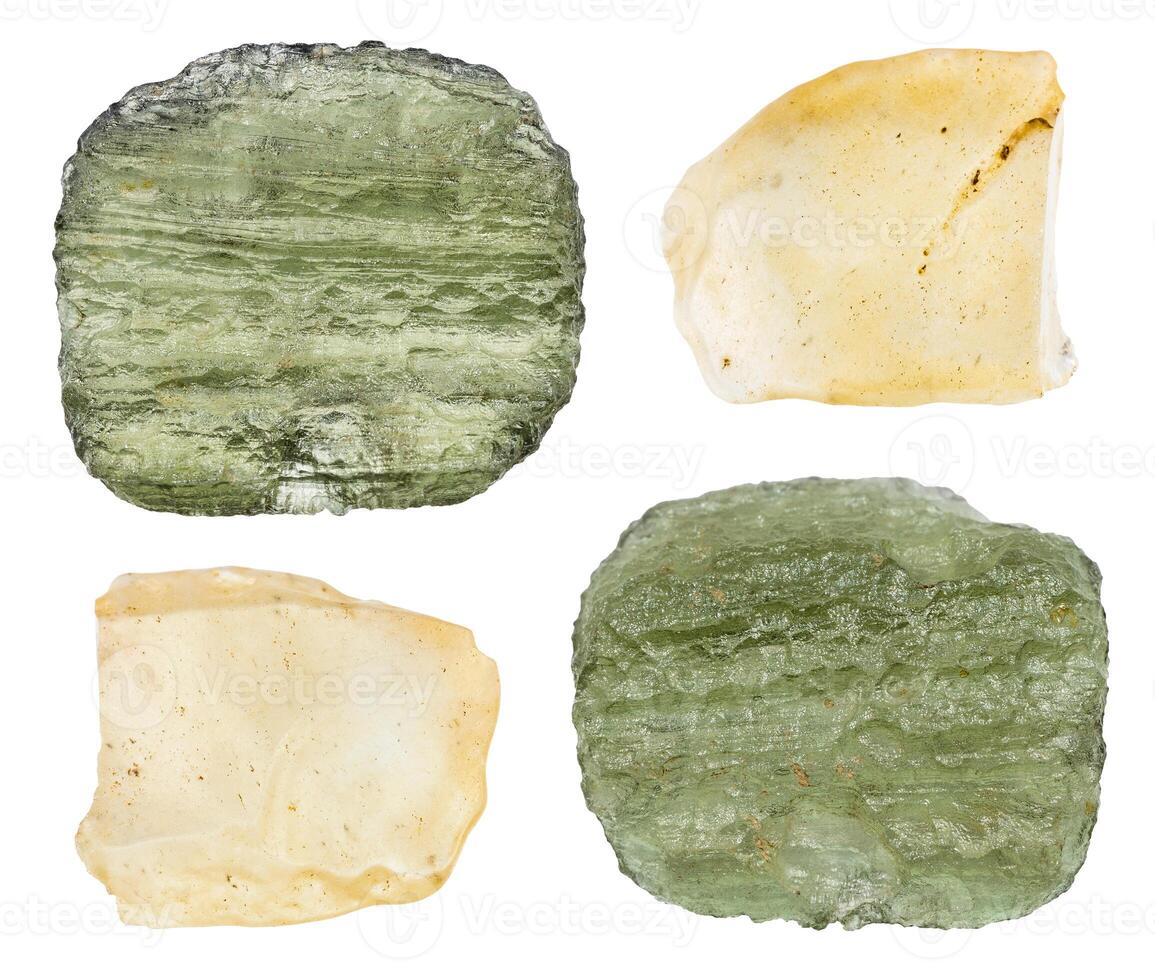 various samples of raw tektite glasses isolated photo
