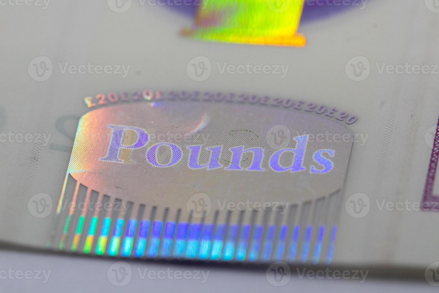 Holographic Security Feature on Banknote Pounds Inscription photo