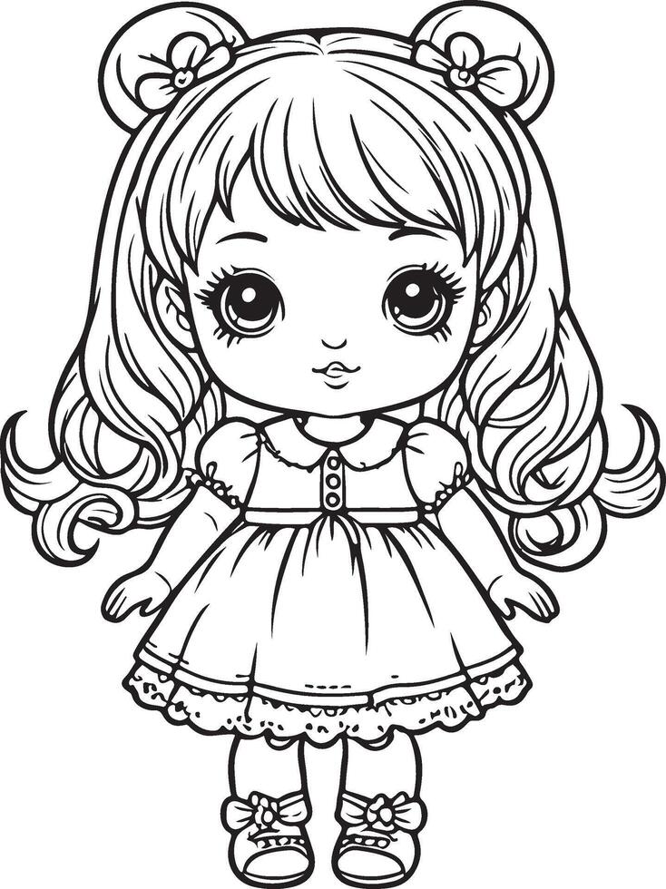 Adorable Kawaii Girl Coloring Page vector