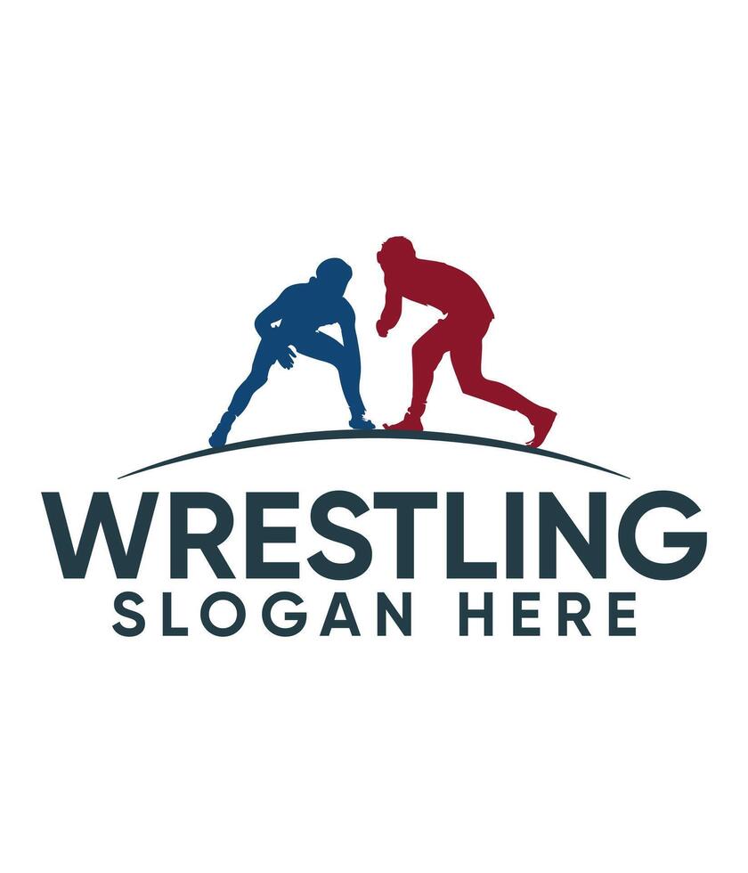 wrestling logo template with two wrestlers on the ground vector