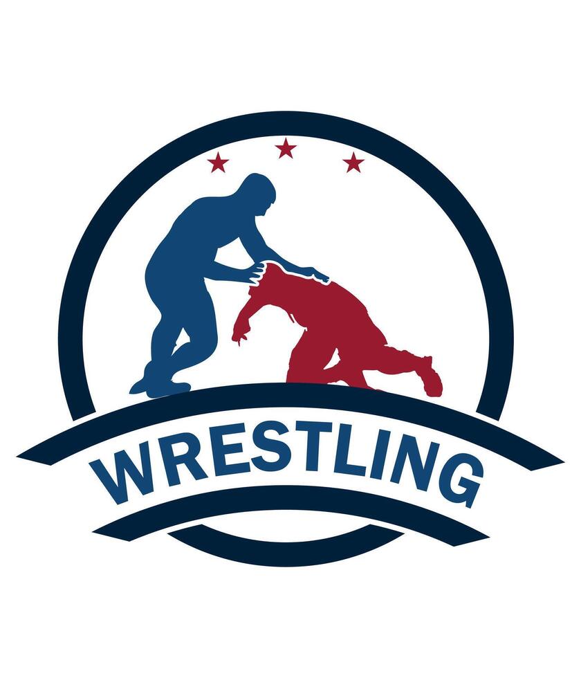 Wrestling logo with two wrestlers in the ring vector