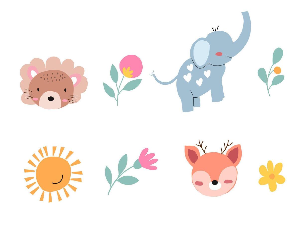 Cute Hand Drawn Animal Set vector