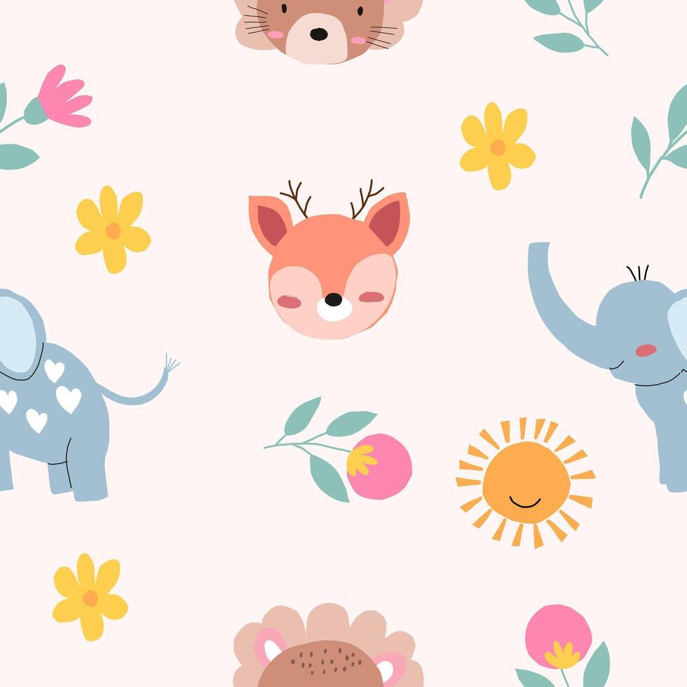 Cute Hand Drawn Animal Seamless Pattern vector