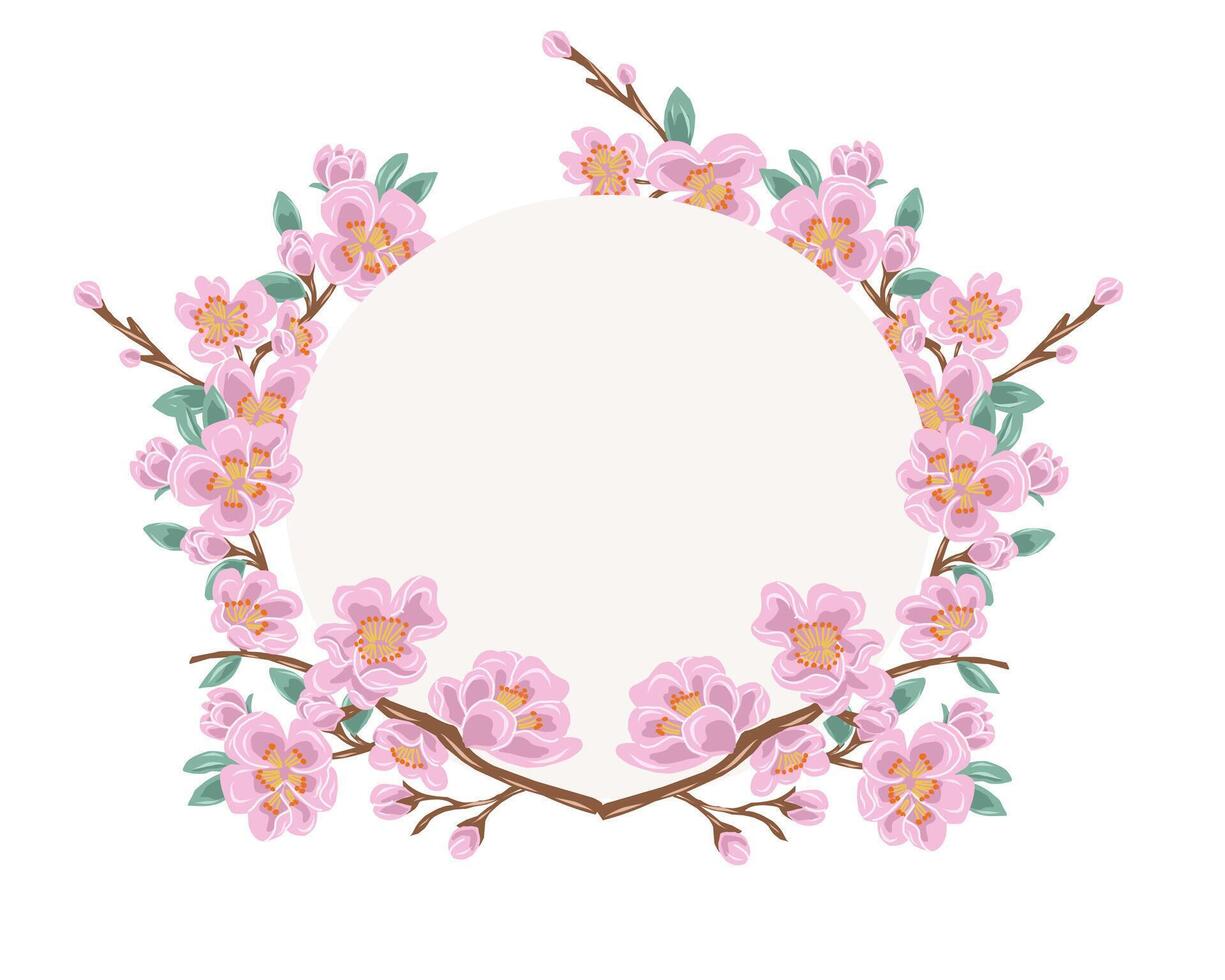 Hand Drawn Pink Cherry Blossom Wreath vector